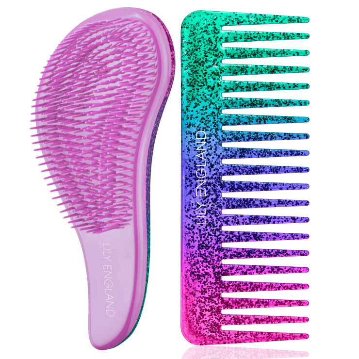 Detangling Brush and Comb Set - Purple Glitter