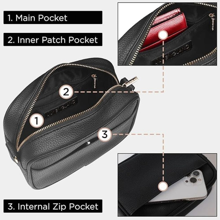 Ladies Cross Body Bag - Black/White - Strap