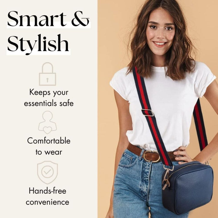 Ladies Cross Body Bag - Navy Blue/Stripe