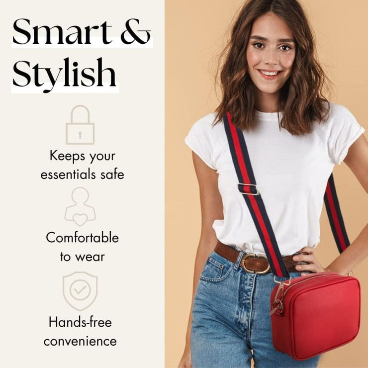 Ladies Cross Body Bag - Red/Stripe