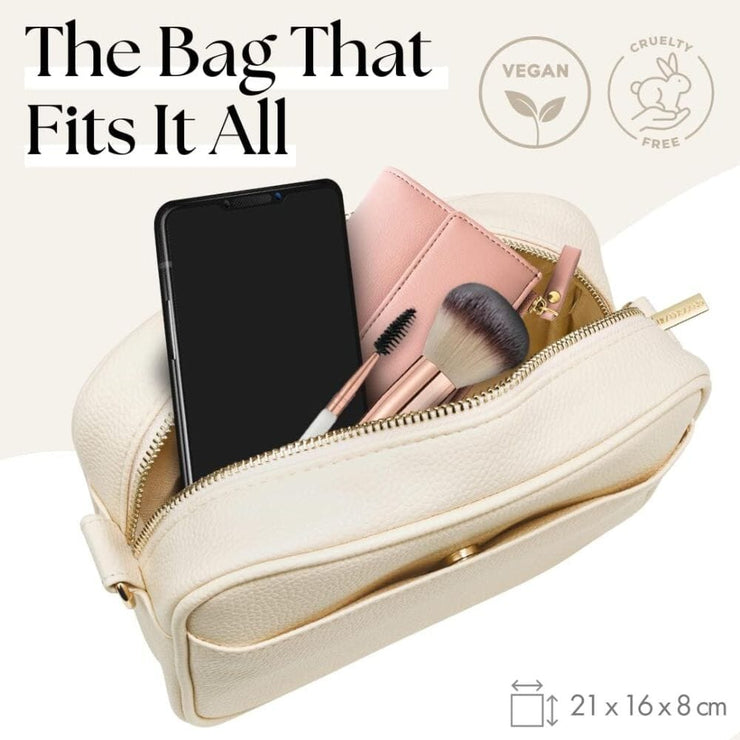 Ladies Cross Body Bag - Cream/Stripe