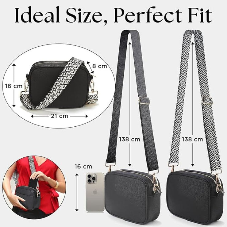 Ladies Cross Body Bag - Black/White - Strap