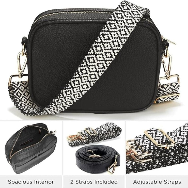 Ladies Cross Body Bag - Black/White - Strap