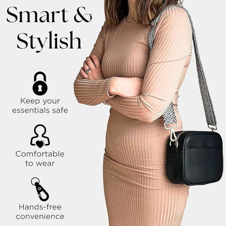 Ladies Cross Body Bag - Black/White - Strap