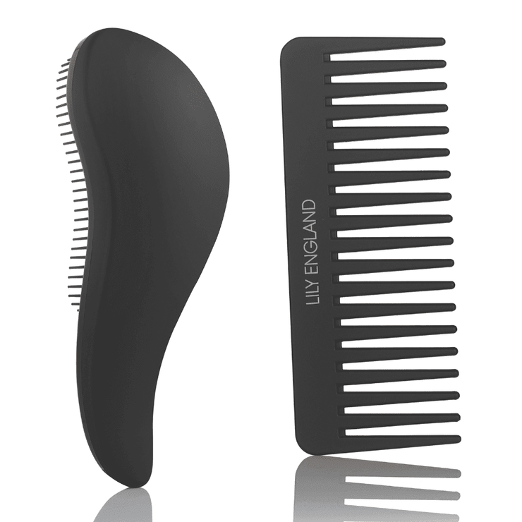 Perfectly imperfect Matte Black Detangling Brush and Comb Set