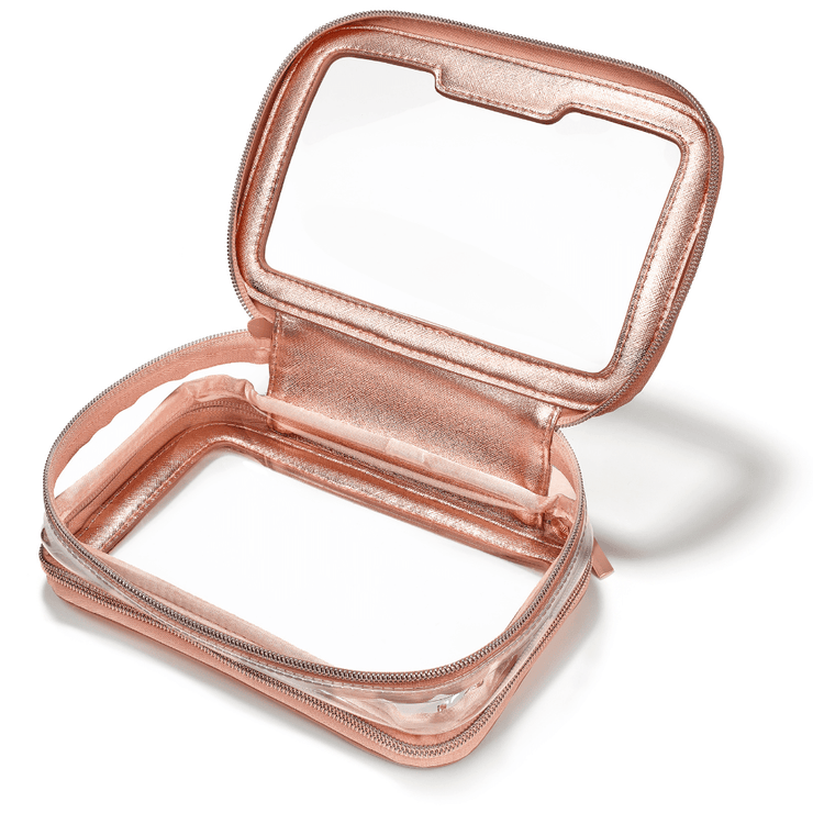 Clear Travel Makeup Bag - Rose gold