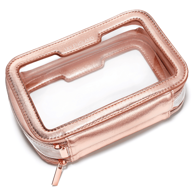 Clear Travel Makeup Bag - Rose gold