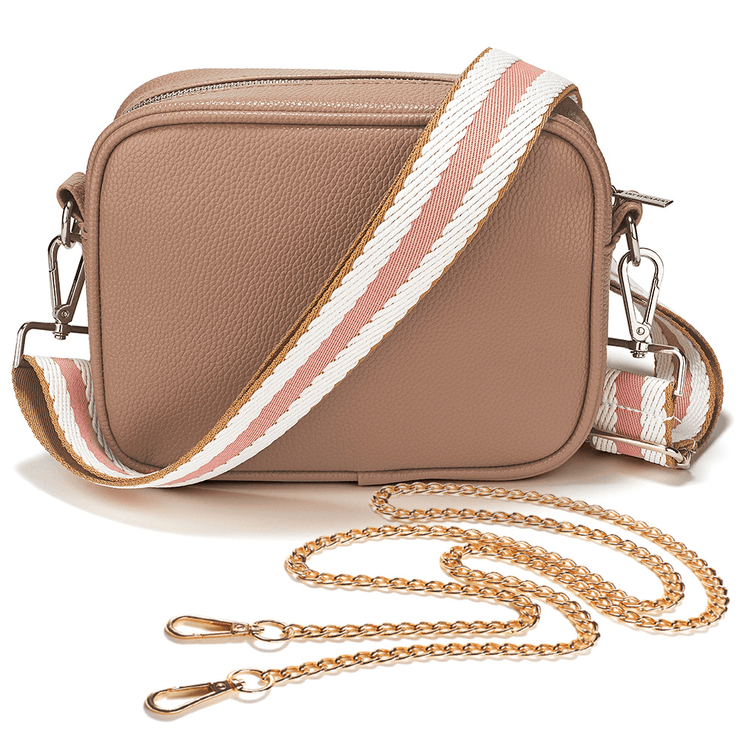 Ladies Cross Body Bag - Tan/Stripe