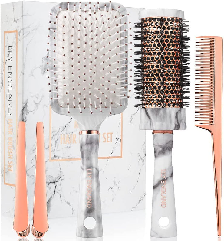 Perfectly Imperfect 5 piece Hair Brush Set - Marble & Rose Gold