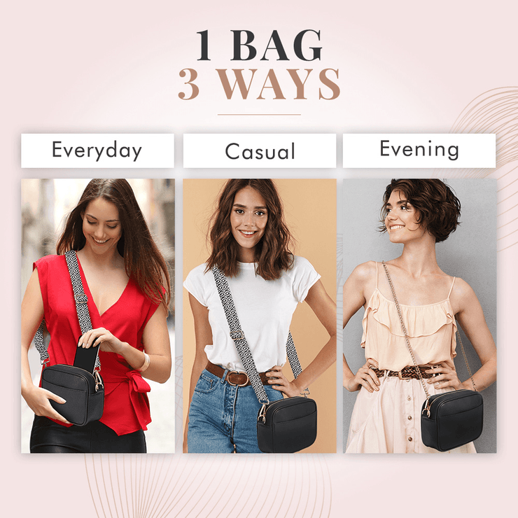 Ladies Cross Body Bag Black White Lily England