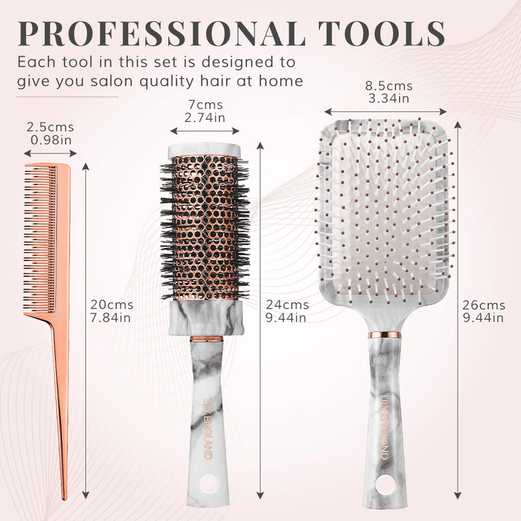 Perfectly Imperfect 5 piece Hair Brush Set - Marble & Rose Gold