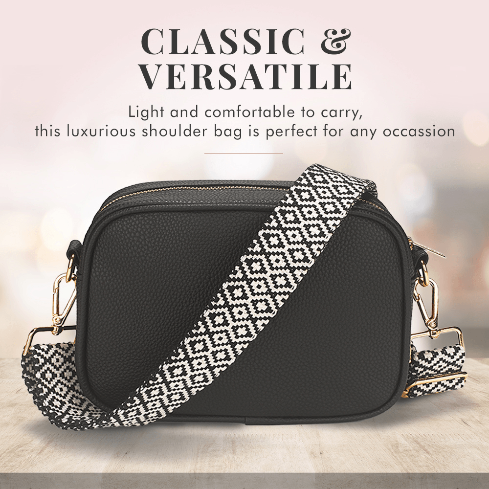 Ladies Cross Body Bag Black White Lily England