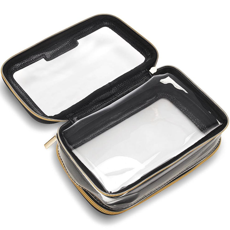 Clear Travel Makeup Bag - Black & Gold