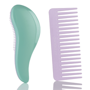 Detangling Hair Brush and Comb Set - Green/Lilac