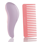 Detangling Hair Brush and Comb Set - Lilac/Pink
