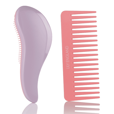 Detangling Hair Brush and Comb Set - Lilac/Pink