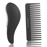 Detangling Hair Brush and Comb Set - Matte Black