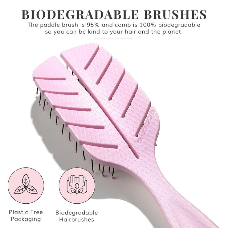 Eco Kind Paddle Brush and Comb Set - Pink