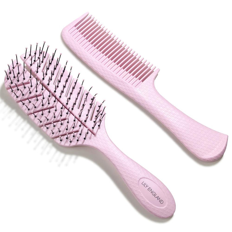 Eco Kind Paddle Brush and Comb Set - Pink