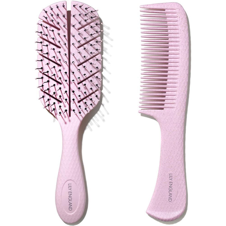 Eco Kind Paddle Brush and Comb Set - Pink