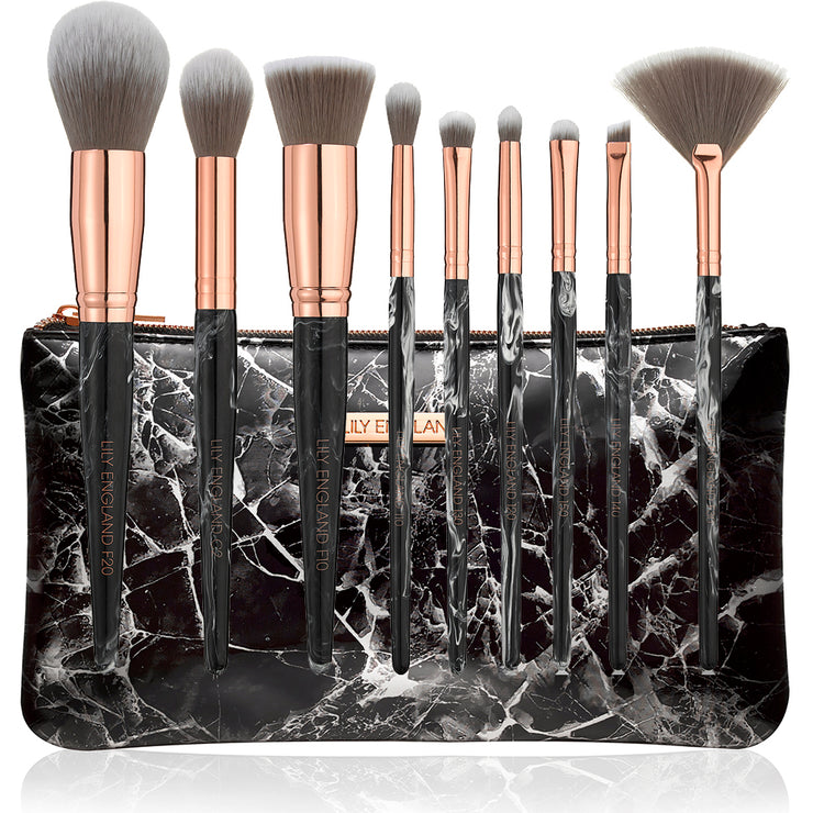 Marble Luxe Makeup Brush Set - Black & Rose Gold