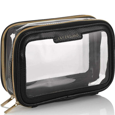 Clear Travel Makeup Bag - Black & Gold